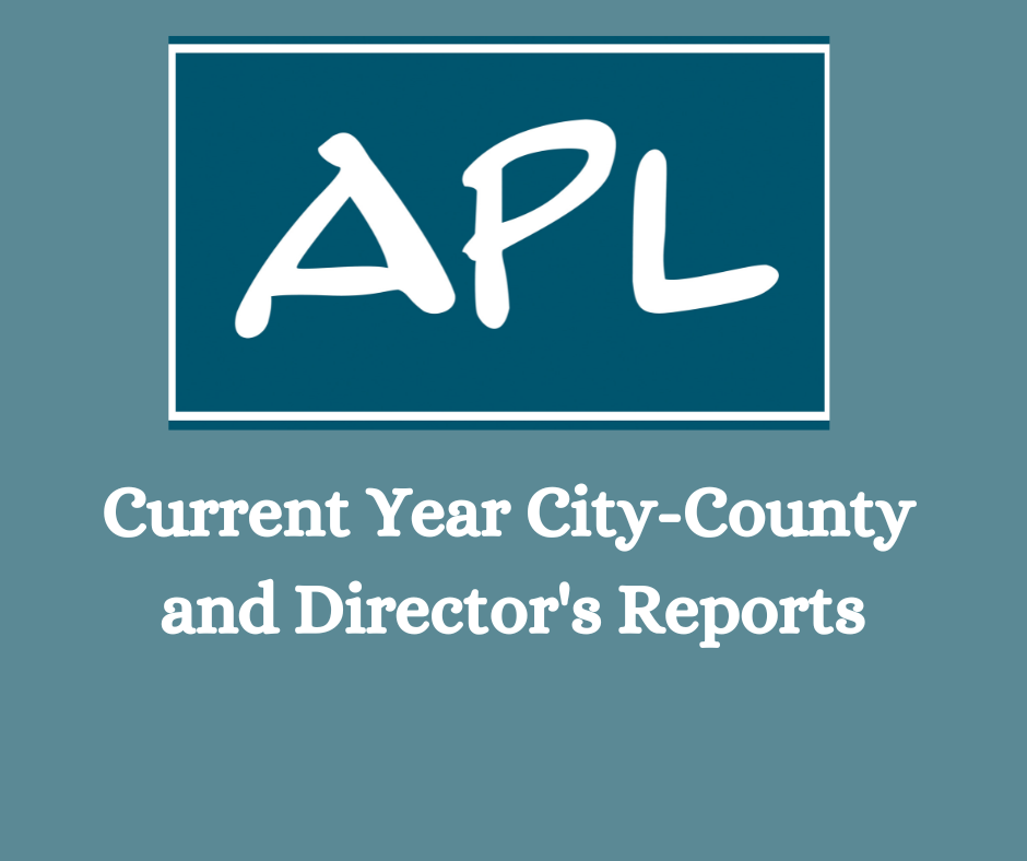 Antigo Public Library Logo with text Current Year City-County and Director's Reports