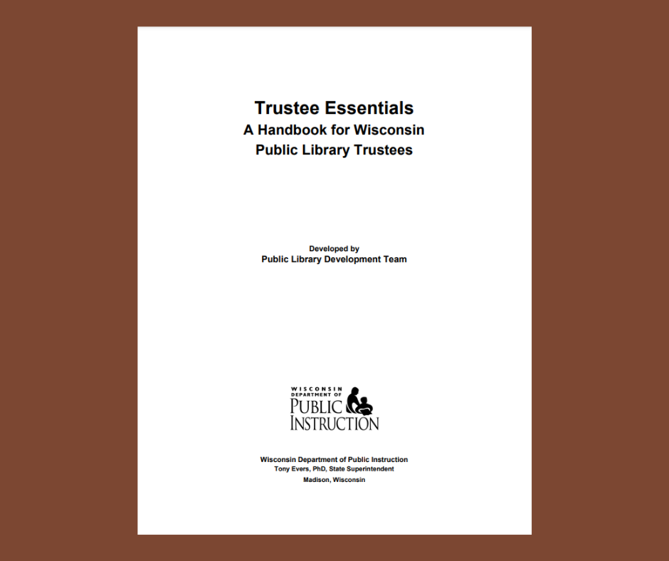 Picture of the inside cover of the Trustees Essentials Guide for Wisconsin Public Libraries