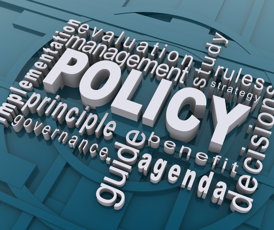 Image with many words with the word POLICY large in the center