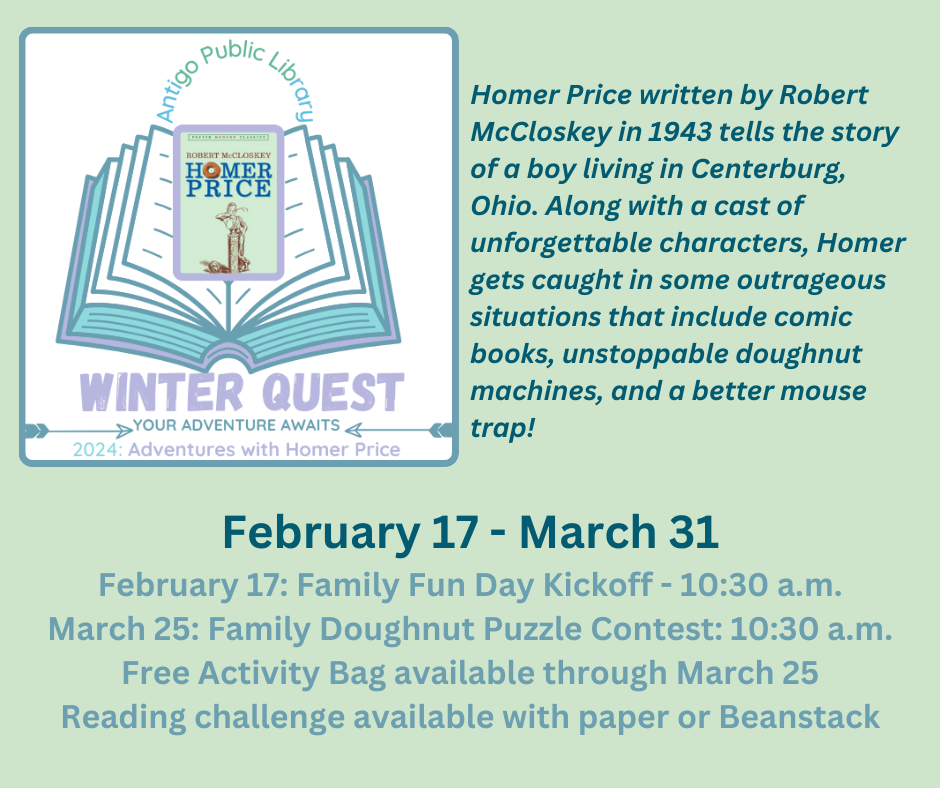 2024 Winter Quest Logo February 17-March 31 Adventures with Homer Price
