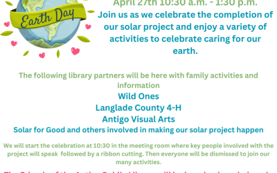 April 27 Earth Day and Solar Project Celebration: Come at 10:30 for a ribbon cutting and stay after to enjoy community connection and learning activities.