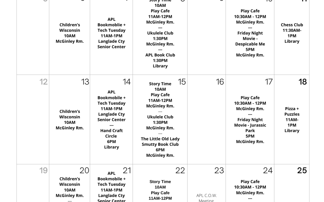 January Calendar of Events @ APL