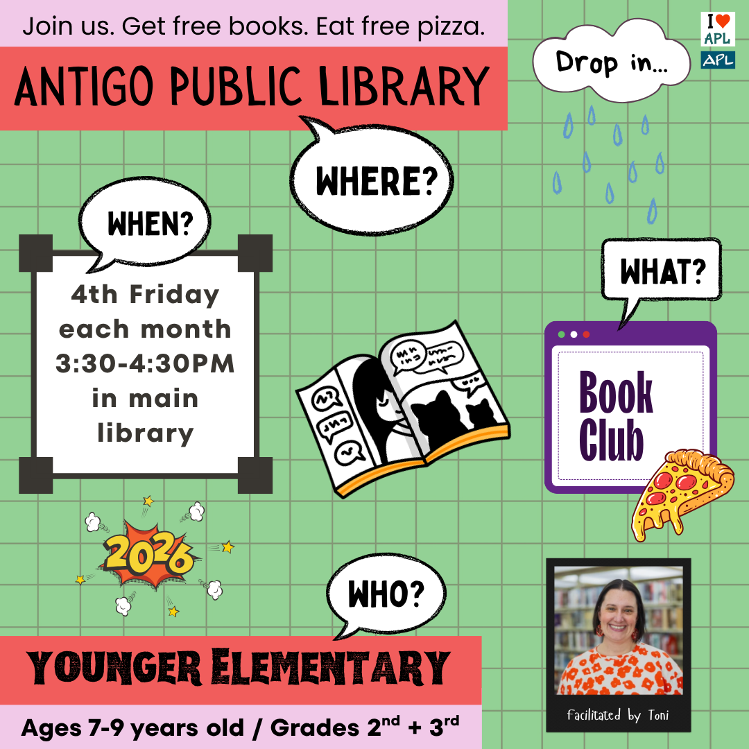 Younger Elementary Book Club (grades 2-3) hosted by Ms. Edge. Meets the fourth Friday of each month at 3:30PM